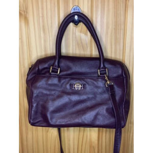 vintage leather aigner satchel purse, Shoulder Strap And Handles, Gold Accents